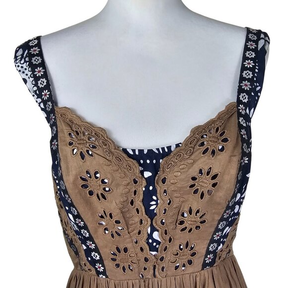 Free People Bossa Nova Midi Dress 12 Hi-Low Eyelet Lace Boho Floral Trim Peasant - Picture 5 of 14